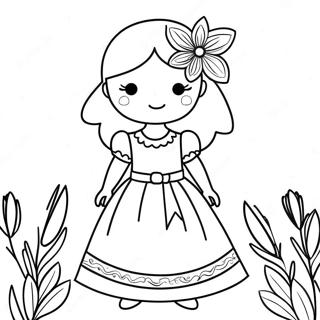 Beautiful Flower Girl In A Dress Coloring Page 104842-42557