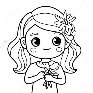 Happy Flower Girl With A Bouquet Coloring Page 104843-42561