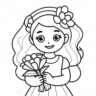 Happy Flower Girl With A Bouquet Coloring Page 104843-42562