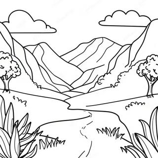 Lush Green Valley Landscape Coloring Page 105076-42745