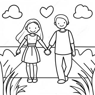 Cute Couple Holding Hands Coloring Page 105484-43065