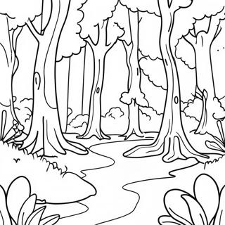 Whimsical Aesthetic Trippy Forest Scene Coloring Page 106544-43904