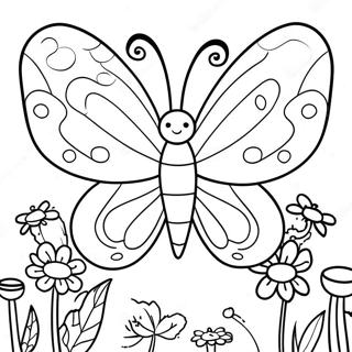 Playful Butterfly In A Flower Garden Coloring Page 108697-45581
