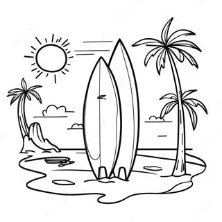 Sunny Beach With Surfers Coloring Page 108826 45680