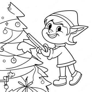 Joyful Elf Decorating A Christmas Tree Coloring Page 109137-45990