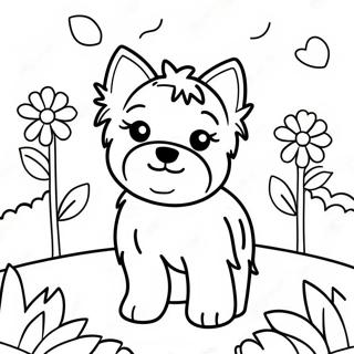 Adorable Yorkie In A Flower Garden Coloring Page 109800-46500