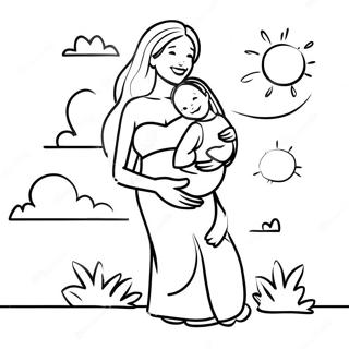 Happy Pregnant Mother Holding Baby Bump Coloring Page 109981-46637