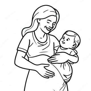 Happy Pregnant Mother Holding Baby Bump Coloring Page 109981-46638