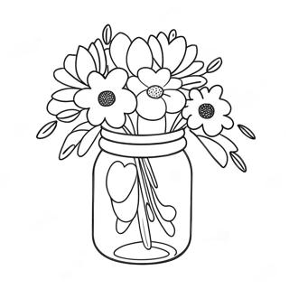 Cute Mason Jar With Flowers Coloring Page 110343-46917