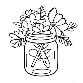 Cute Mason Jar With Flowers Coloring Page 110343-46918