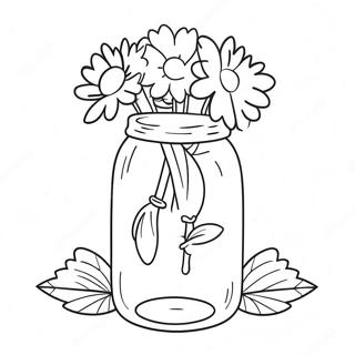 Cute Mason Jar With Flowers Coloring Page 110343-46920