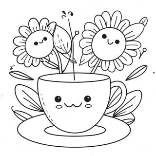 Cute Tea Cup With Flowers Coloring Page 111449-47801