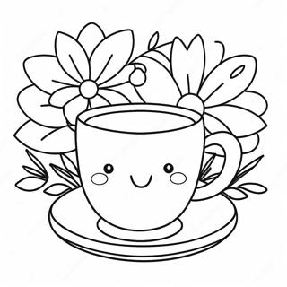 Cute Tea Cup With Flowers Coloring Page 111449-47802