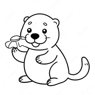 Happy Sea Otter Holding A Shell Coloring Page 112219-48410