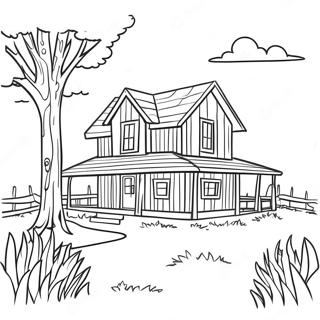 Rustic Farmhouse Landscape Coloring Page 113064-49181