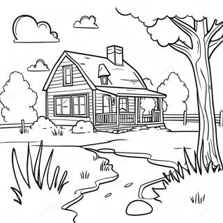 Rustic Farmhouse Landscape Coloring Page 113064-49183