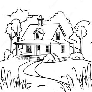Rustic Farmhouse Landscape Coloring Page 113064-49184