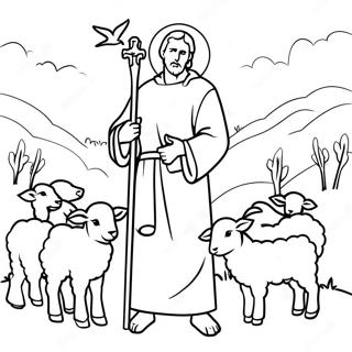 Good Shepherd Watching Over Lambs Coloring Page 116443-51816