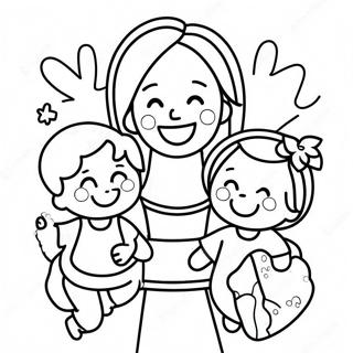 Happy Mom And Kids Coloring Page 116518-51870