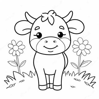 Cute Cow With Flowers Coloring Page 11711-822