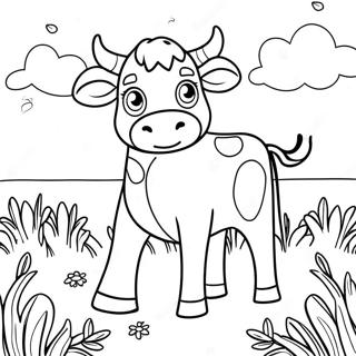 Playful Cow In A Meadow Coloring Page 11712-2521