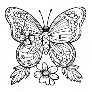 Elegant Dreamcatcher Butterfly With Flowers Coloring Page 117728-52957