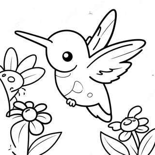 Cute Hummingbird Hovering Near Flowers Coloring Page 117884 53087