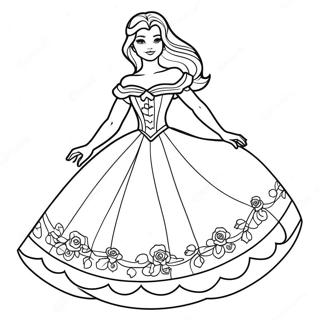 Enchanting Belle In A Beautiful Dress Coloring Page 11808-2743