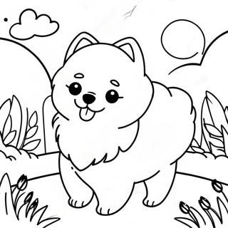 Fluffy Pomeranian In A Garden Coloring Page 118575-53730