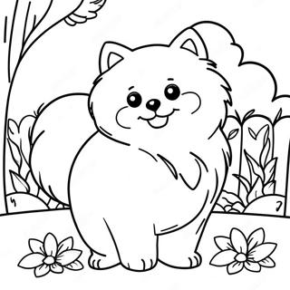 Fluffy Pomeranian In A Garden Coloring Page 118575-53732