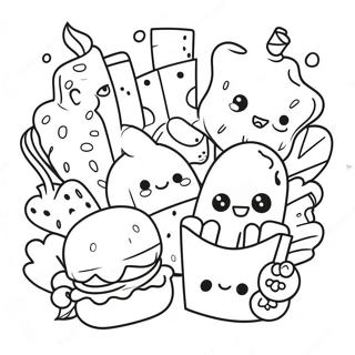 Charming Kawaii Food Doodle Coloring Page 118884-53970