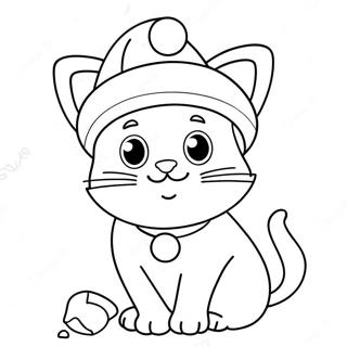 Playful Christmas Cat With Santa Hat Coloring Page 118909-53985