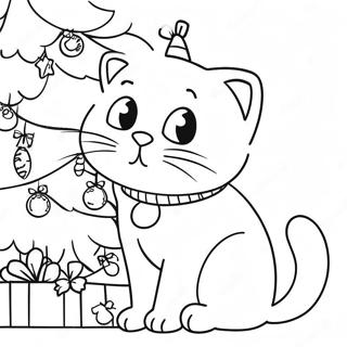 Charming Christmas Cat Sitting By The Tree Coloring Page 118912-53998