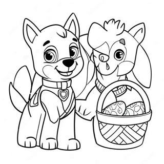 Colorful Paw Patrol Characters With Easter Baskets Coloring Page 119114-54150