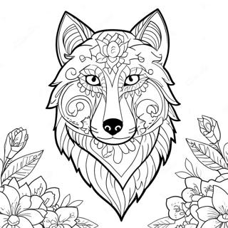 Elegant Wolf With Flowers Coloring Page 12179-946