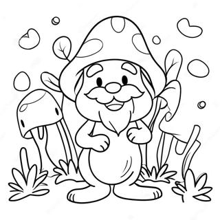 Happy Mushroom Gnome Playing With Animals Coloring Page 122094-56645