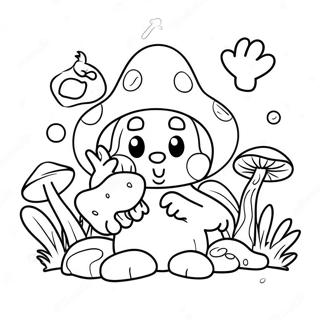 Happy Mushroom Gnome Playing With Animals Coloring Page 122094-56646