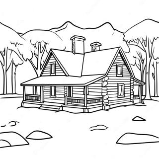 Snowy Log Cabin Winter Scene Coloring Page 122737-57207