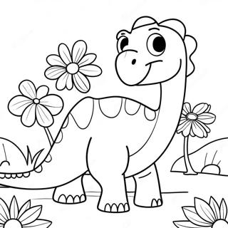 Happy Brontosaurus With Flowers Coloring Page 123509 57801