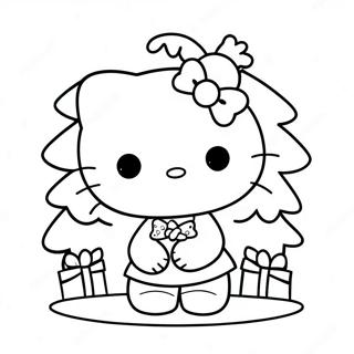 Cute Hello Kitty With Christmas Tree Coloring Page 124122-58273