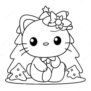 Cute Hello Kitty With Christmas Tree Coloring Page 124122-58275