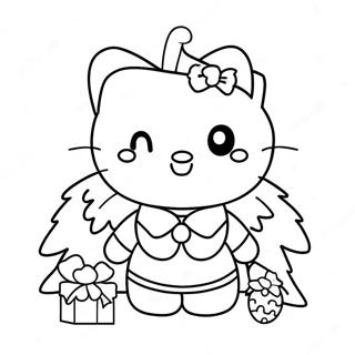Cute Hello Kitty With Christmas Tree Coloring Page 124122-58276