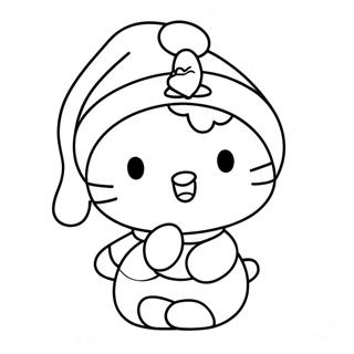 Festive Hello Kitty With Santa Hat Coloring Page 124123 58279