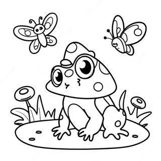Playful Mushroom Frog With Butterfly Coloring Page 124847 58935