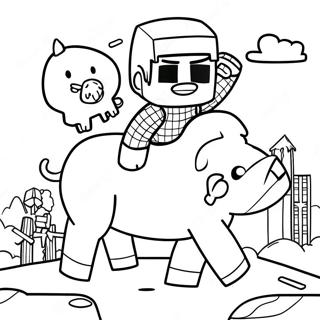 Minecraft Steve Riding A Pig Coloring Page 126239-60016