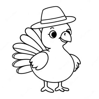 Adorable Turkey With A Hat Coloring Page 126676-60347