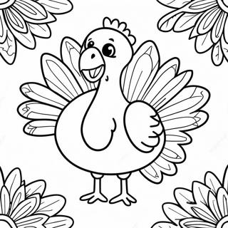 Happy Turkey With Colorful Feathers Coloring Page 126677-60352