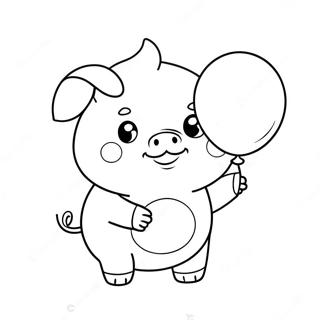 Cute Kawaii Pig Holding A Balloon Coloring Page 127709 61281