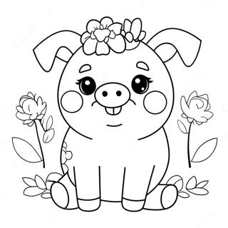 Playful Kawaii Pig With A Flower Crown Coloring Page 127710-61287