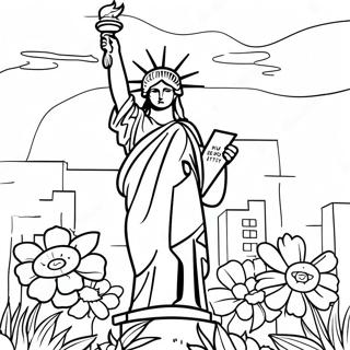 Statue Of Liberty Surrounded By Flowers Coloring Page 128326 61764